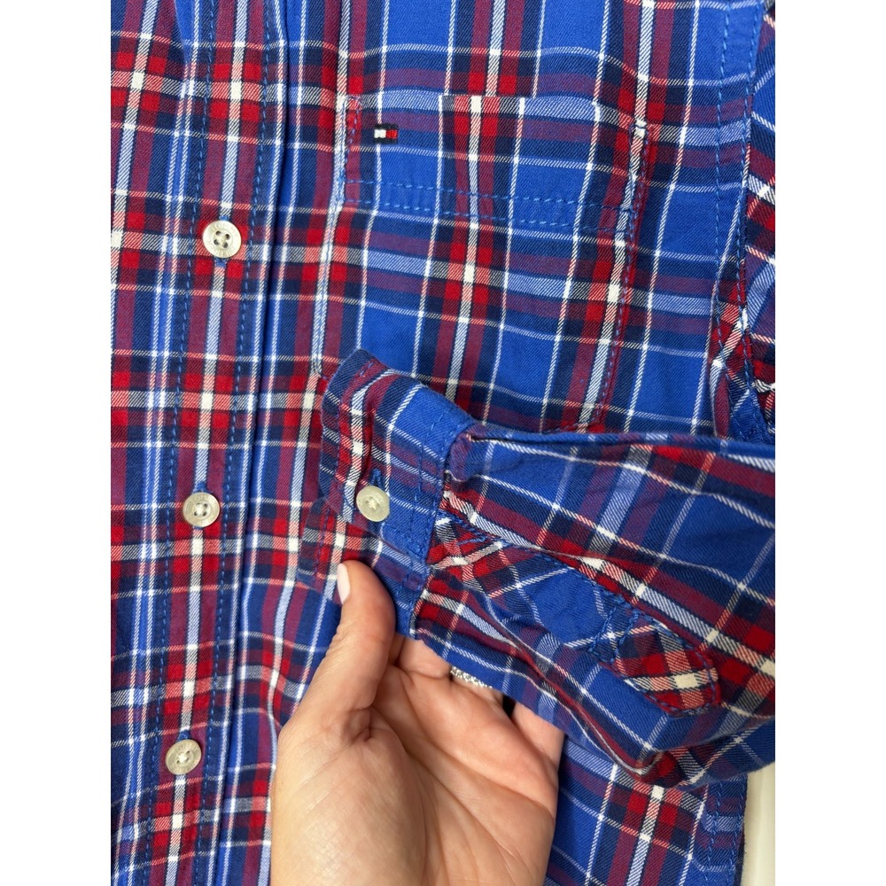 Tommy Hilfiger Boys Kids Button Up Long Sleeve Shirt Blue‎ Red Plaid Size 6 - Picture 3 of 7